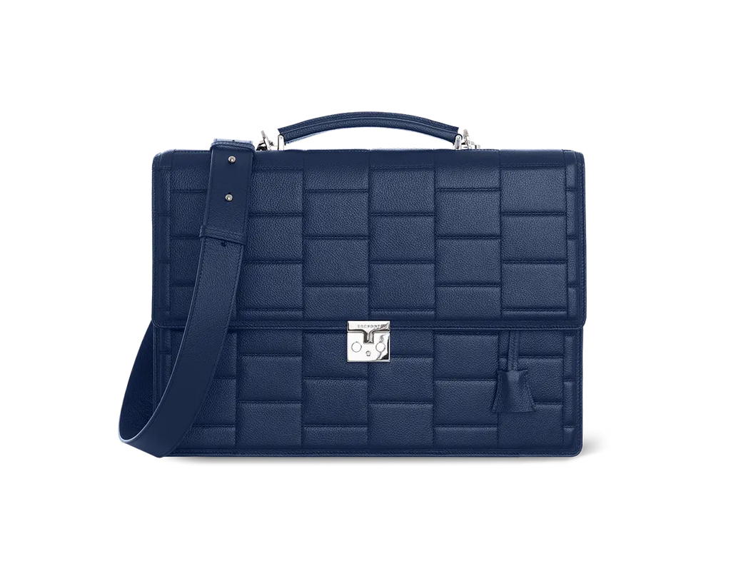 Specter Navy Blue Leather Business Bag Trevony